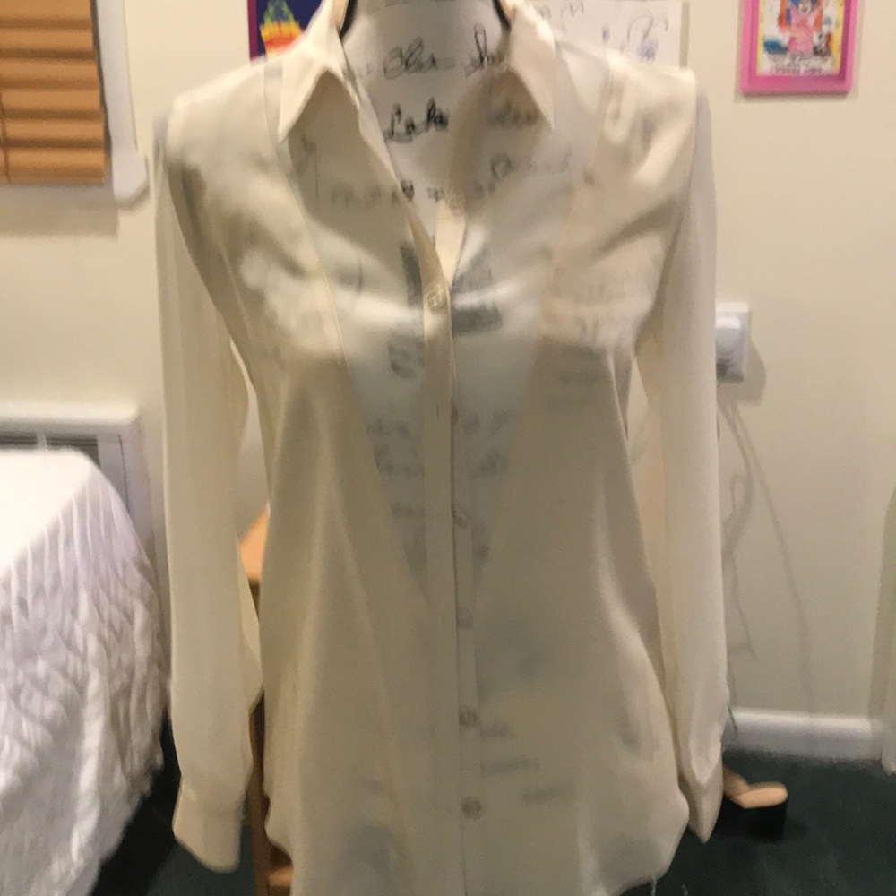 Women’s Cream Button-Front Semi-sheer Blouse Sz 0